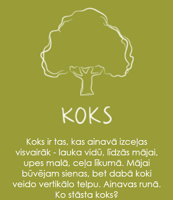 Zīmēta koka ikona ar uzrakstu „Koks” — sadaļa par koku ainavā